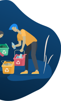 Illustration with people recycling trash