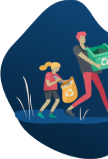 Illustration with people recycling trash